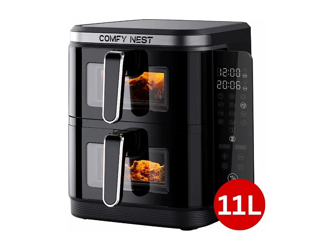 Friteuse à air chaud Air fryer double panier verticale avec fenêtre 11L 2800W Comfy Nest CN06184
