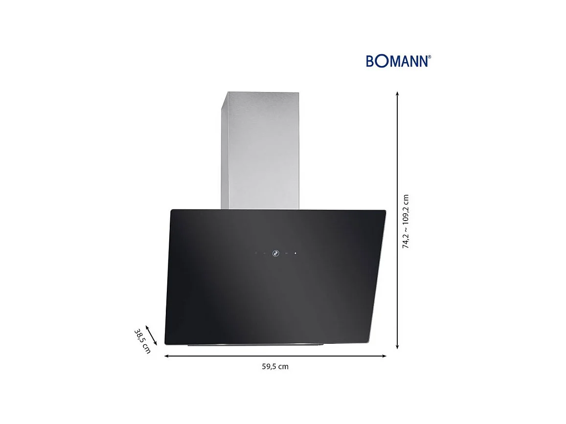 Hotte inclinée à LED noir/acier inoxydable Bomann DU7606-1-G-noir/inox