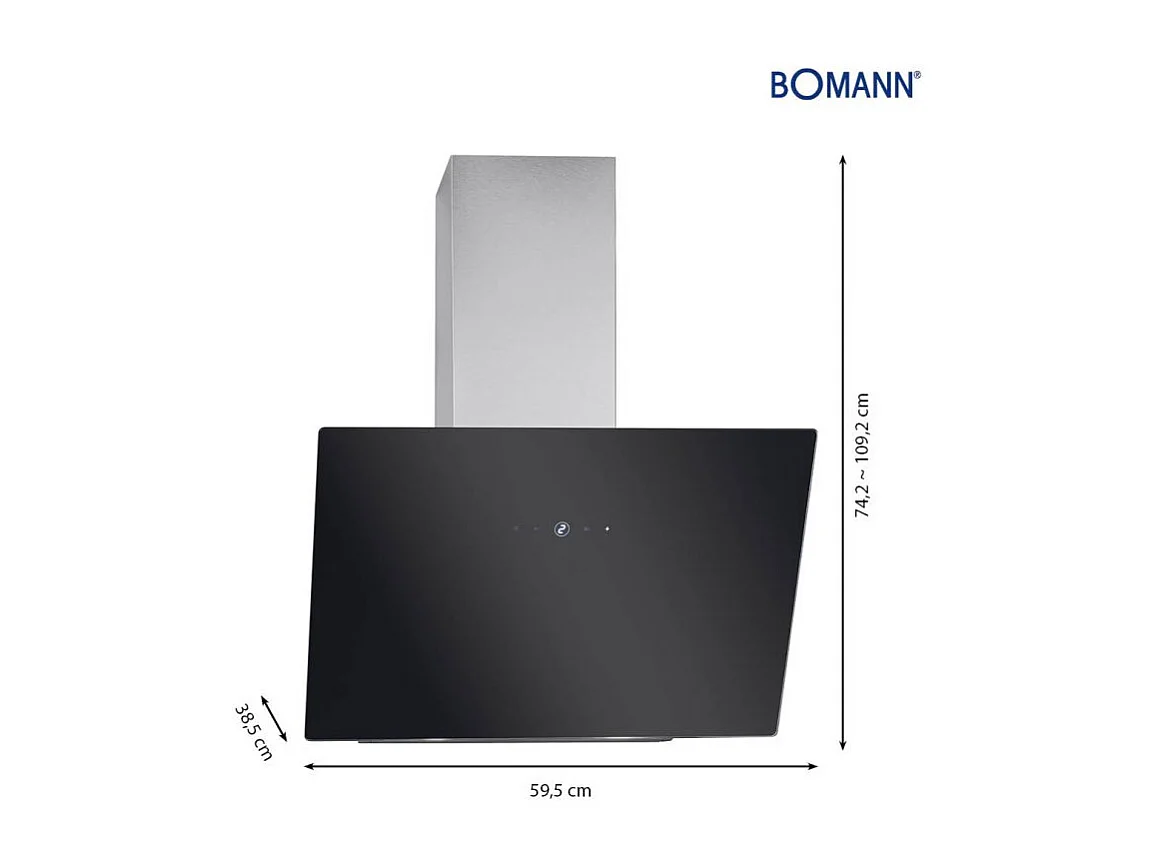 Hotte inclinée à LED noir/acier inoxydable Bomann DU7606-1-G-noir/inox
