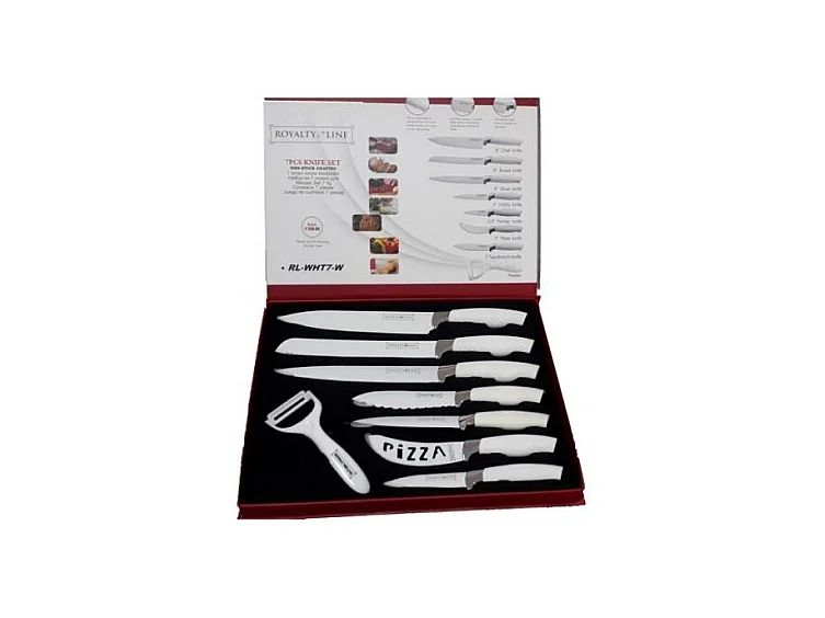 Ensemble de couteaux à revêtement antiadhésif 7 pièces avec éplucheur Blanc Royalty Line RLWHT7W