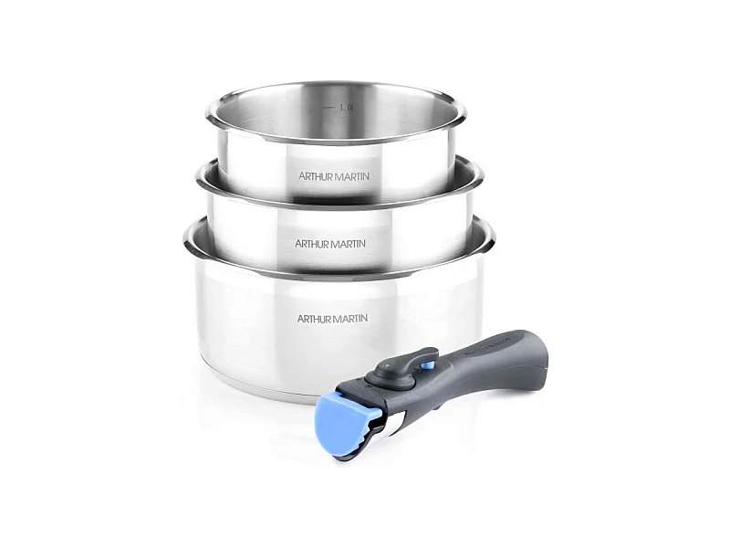 Lot de 3 casseroles inox manche amovible Arthur Martin 5531