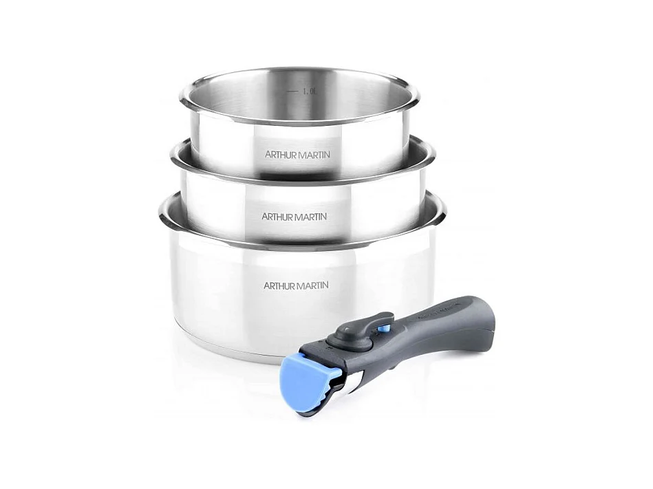 Lot de 3 casseroles inox manche amovible Arthur Martin 5531