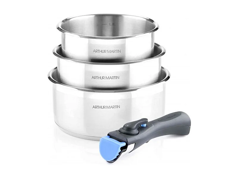 Lot de 3 casseroles inox manche amovible Arthur Martin 5531
