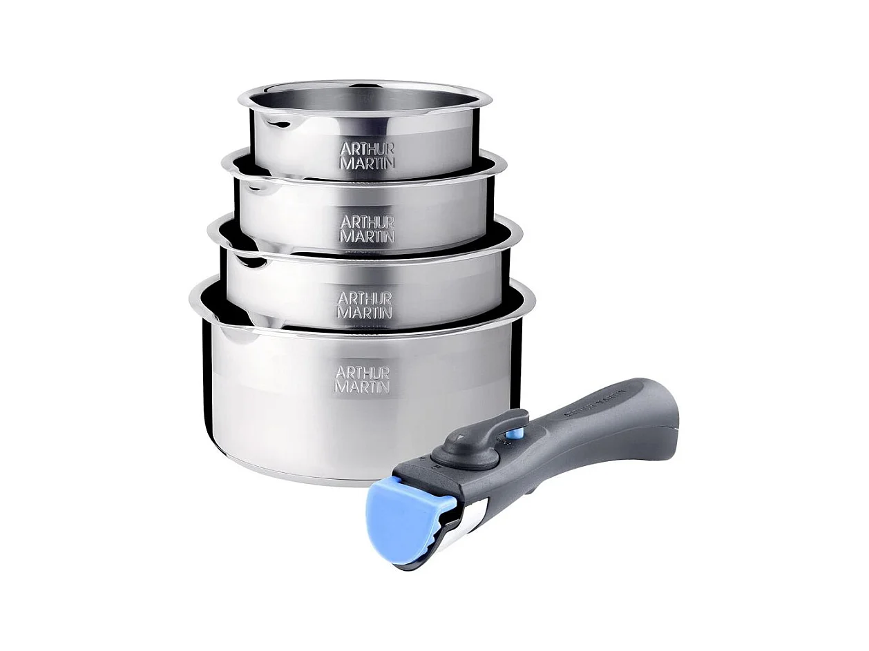 Batterie de cuisine inox 5 pcs avec manche amovible Arthur Martin AM7457