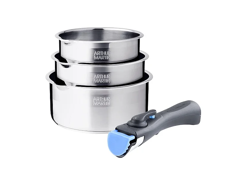 Lot de 3 casseroles inox manche amovible Arthur Martin AM3456