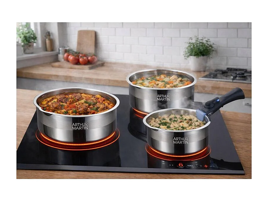 Lot de 3 casseroles inox manche amovible Arthur Martin AM3456