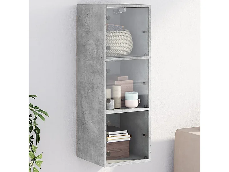 Pensile con ante in vetro grigio cemento, 35x37x100 cm