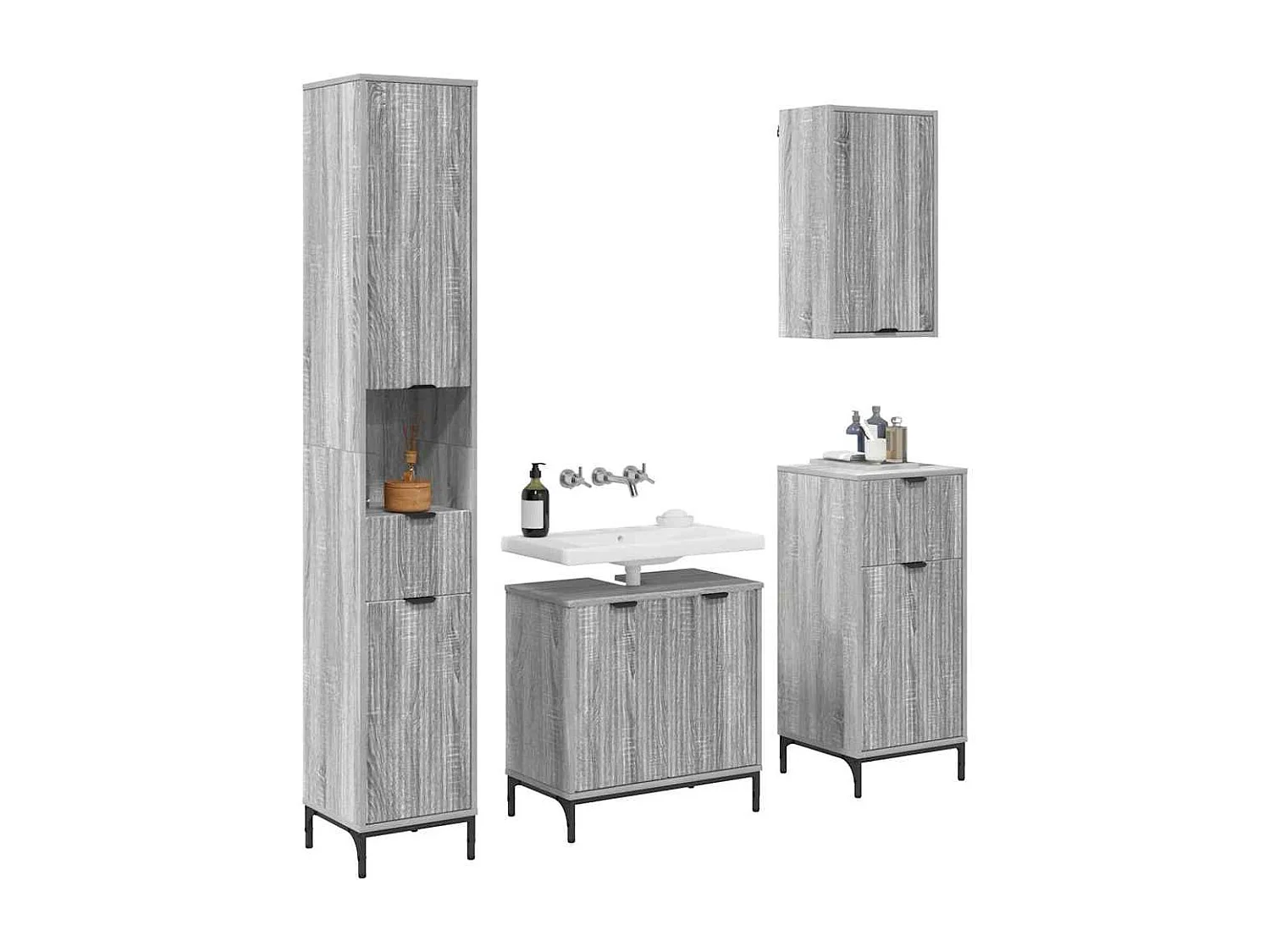 Ensemble de mobilier de salle de bain avec tiroir Gris Sonoma