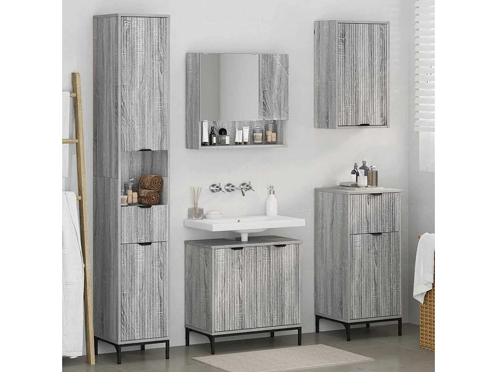 Ensemble de mobilier de salle de bain avec tiroir Gris Sonoma