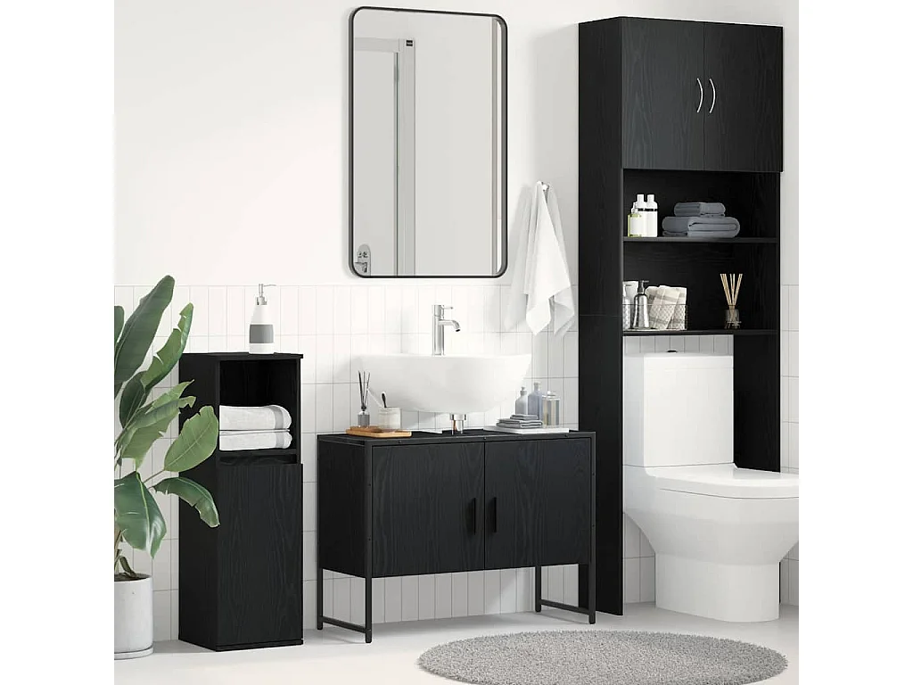 Mobile lavabo per bagno, rovere nero, 80 x 30 x 60 cm