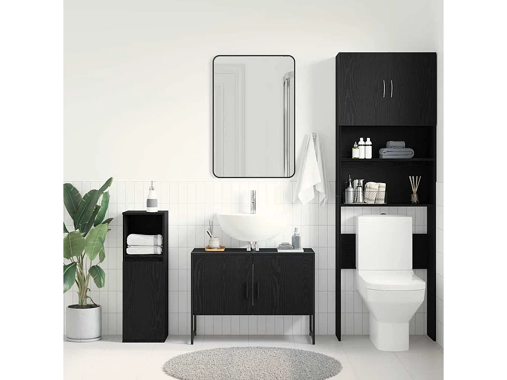 Mobile lavabo per bagno, rovere nero, 80 x 30 x 60 cm