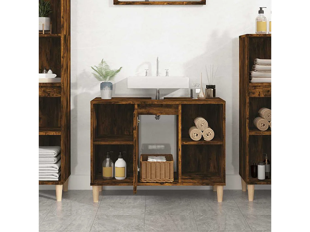 Meuble d'évier chêne fumé 80x33x60 cm bois d'ingénierie