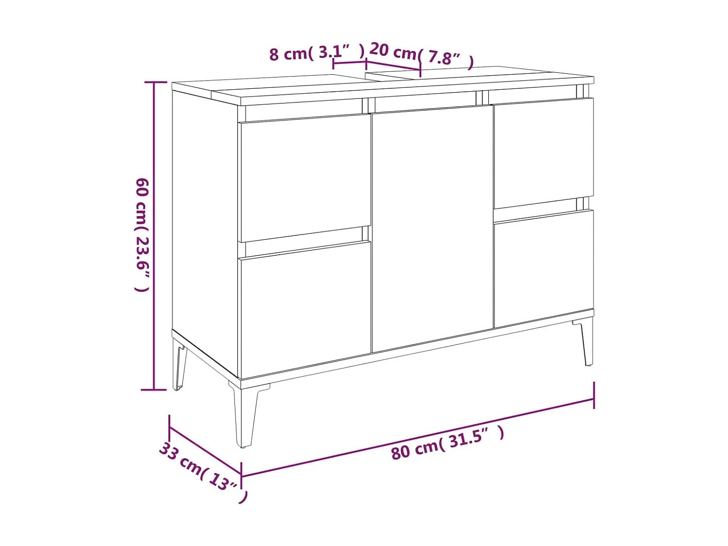 Meuble d'évier blanc 80x33x60 cm bois d'ingénierie
