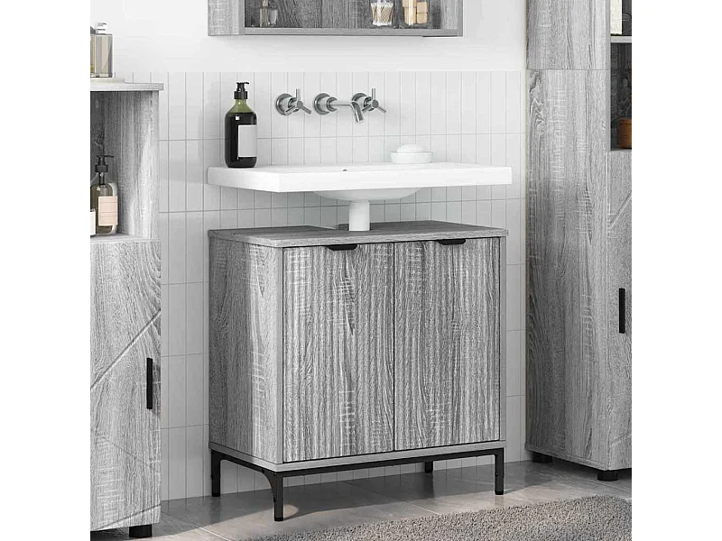 Meuble de Lavabo de Salle de Bain avec stockage Sonoma gris