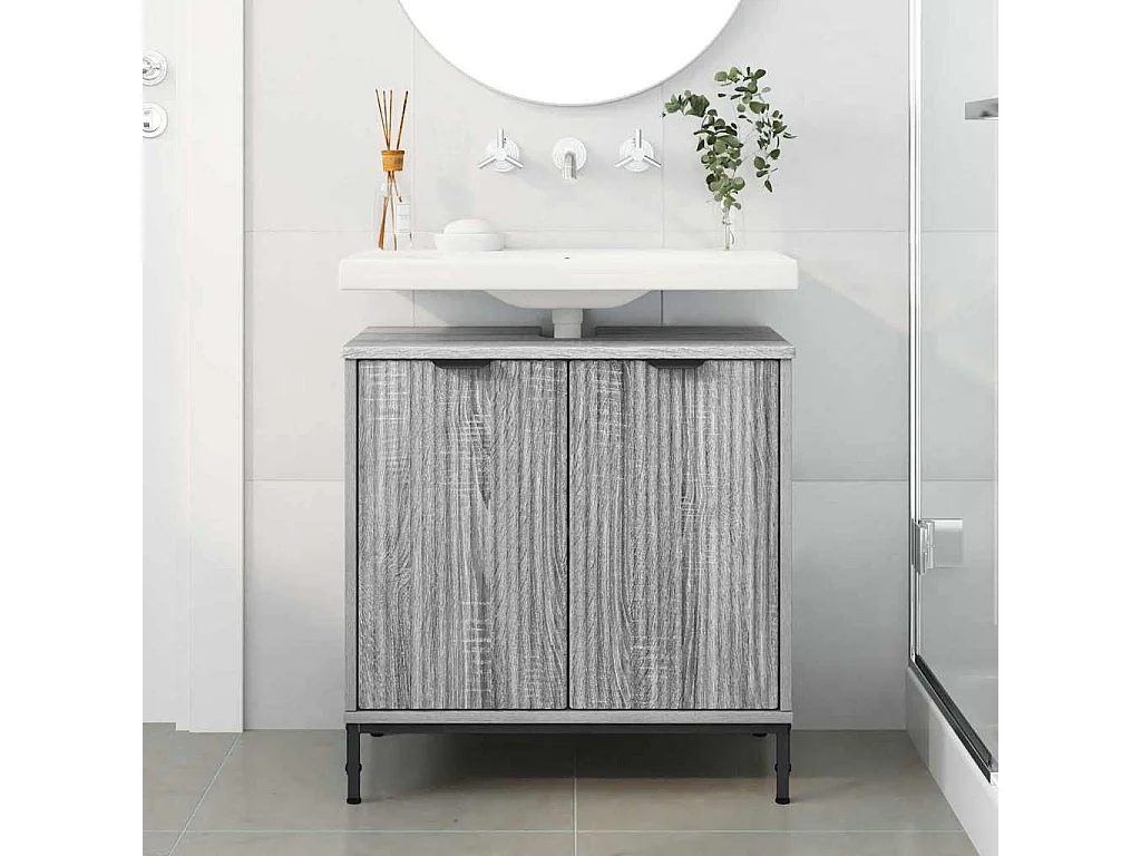 Meuble de Lavabo de Salle de Bain avec stockage Sonoma gris