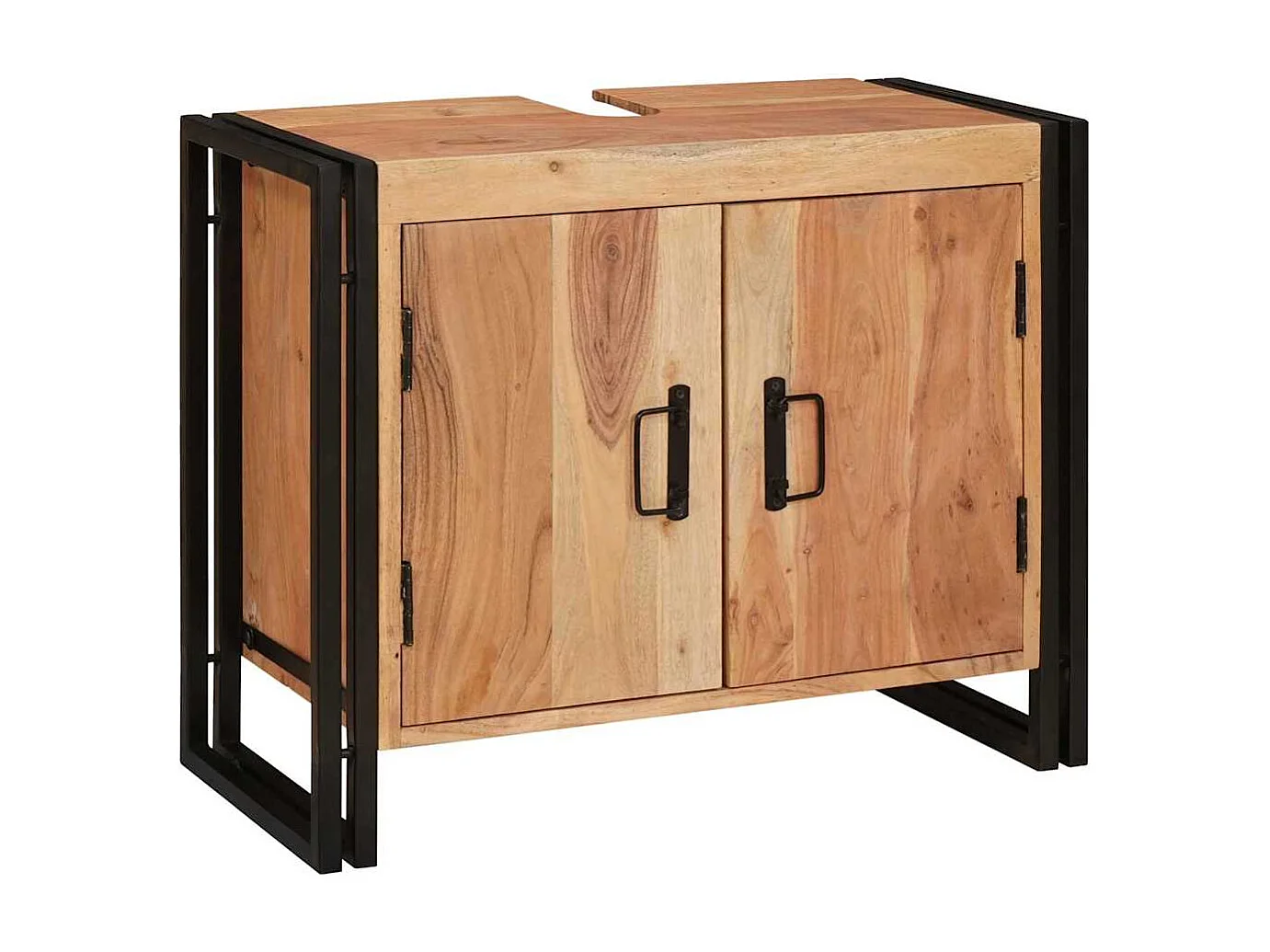 Meuble sous-vasque de salle de bain Bois d'acacia massif et fer