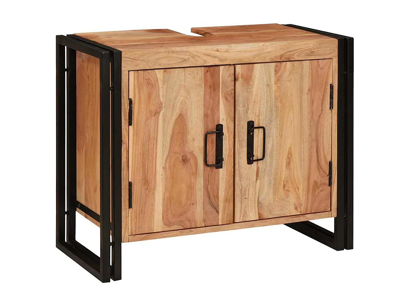 Meuble sous-vasque de salle de bain Bois d'acacia massif et fer