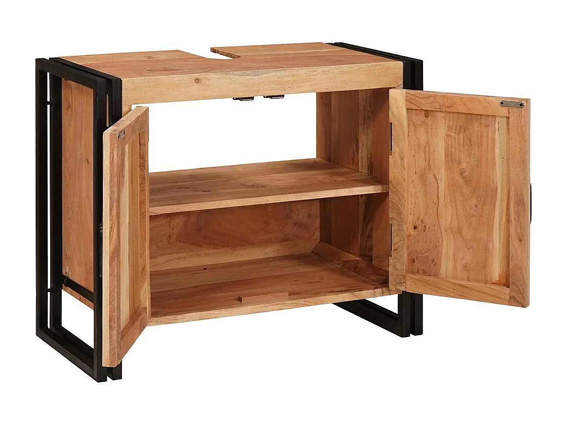 Meuble sous-vasque de salle de bain Bois d'acacia massif et fer
