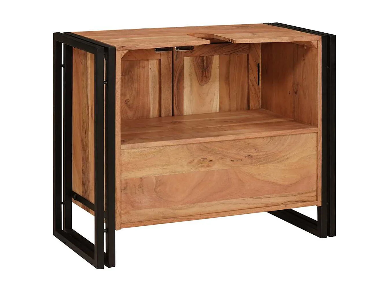 Mobile lavabo da bagno in legno massello di acacia e ferro