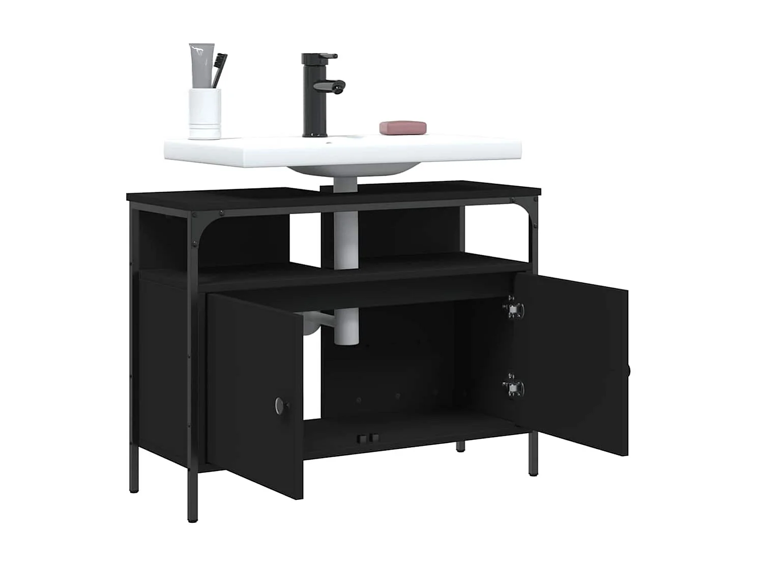 Armoire lavabo de salle de bain noir 80x30x60 cm