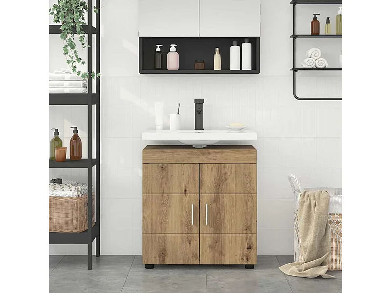 Armoire de lavabo de salle de bain chêne artisanal