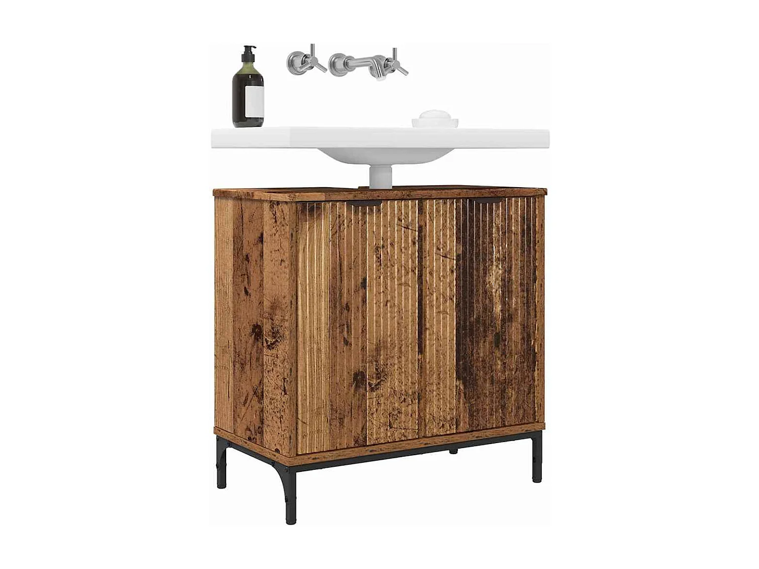 Meuble de Lavabo de Salle de Bain avec stockage Bois ancien