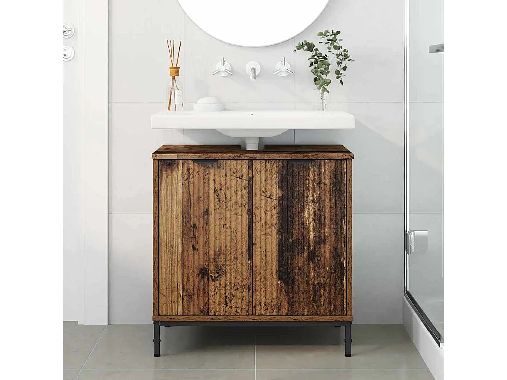 Meuble de Lavabo de Salle de Bain avec stockage Bois ancien