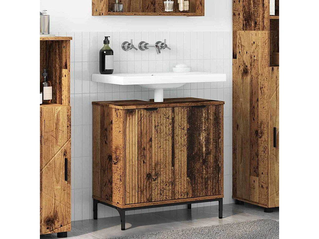 Mobile lavabo da bagno con contenitore, legno anticato