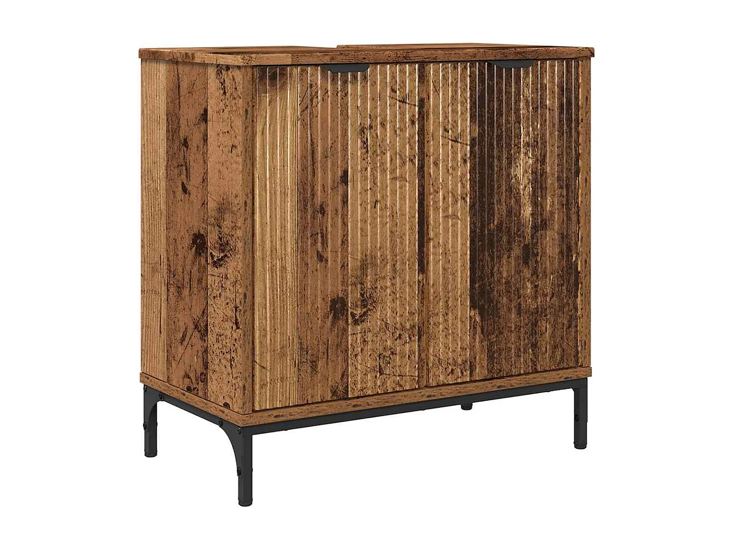 Mobile lavabo da bagno con contenitore, legno anticato