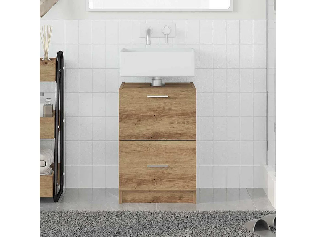 Mobile sottolavello con cassetto, rovere lavorato a mano, 40 x 37 x 59 cm