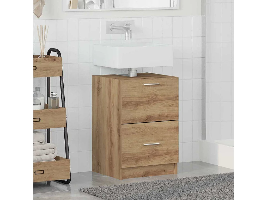 Mobile sottolavello con cassetto, rovere lavorato a mano, 40 x 37 x 59 cm