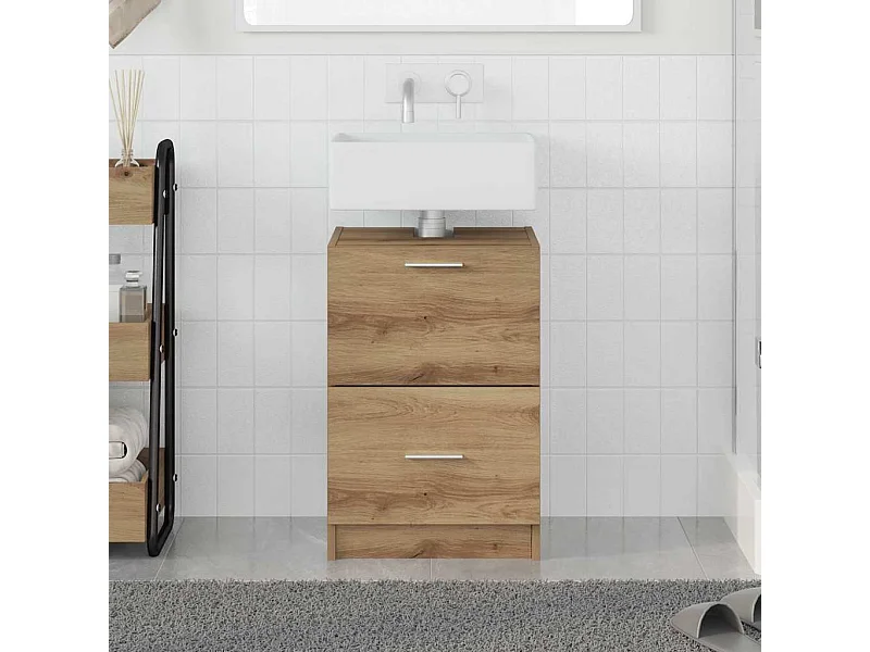 Mobile sottolavello con cassetto, rovere lavorato a mano, 40 x 37 x 59 cm