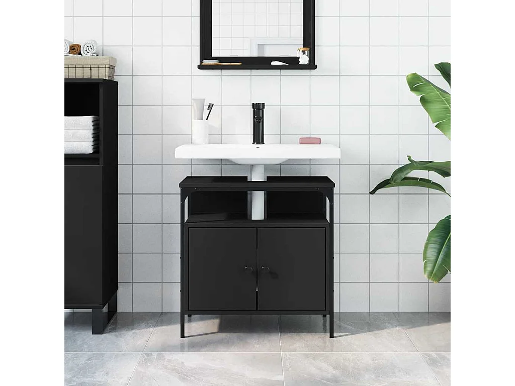 Armoire lavabo de salle de bain noir 60x30x60 cm