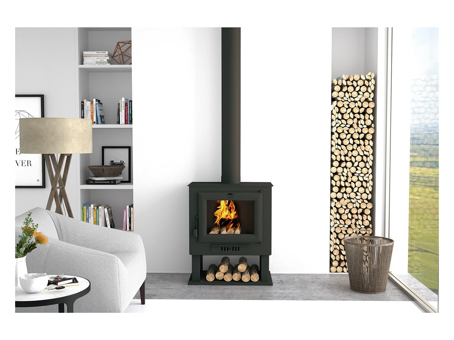 Poêle à bois en acier, porte en fonte, bûcher inférieur - FlammEdge