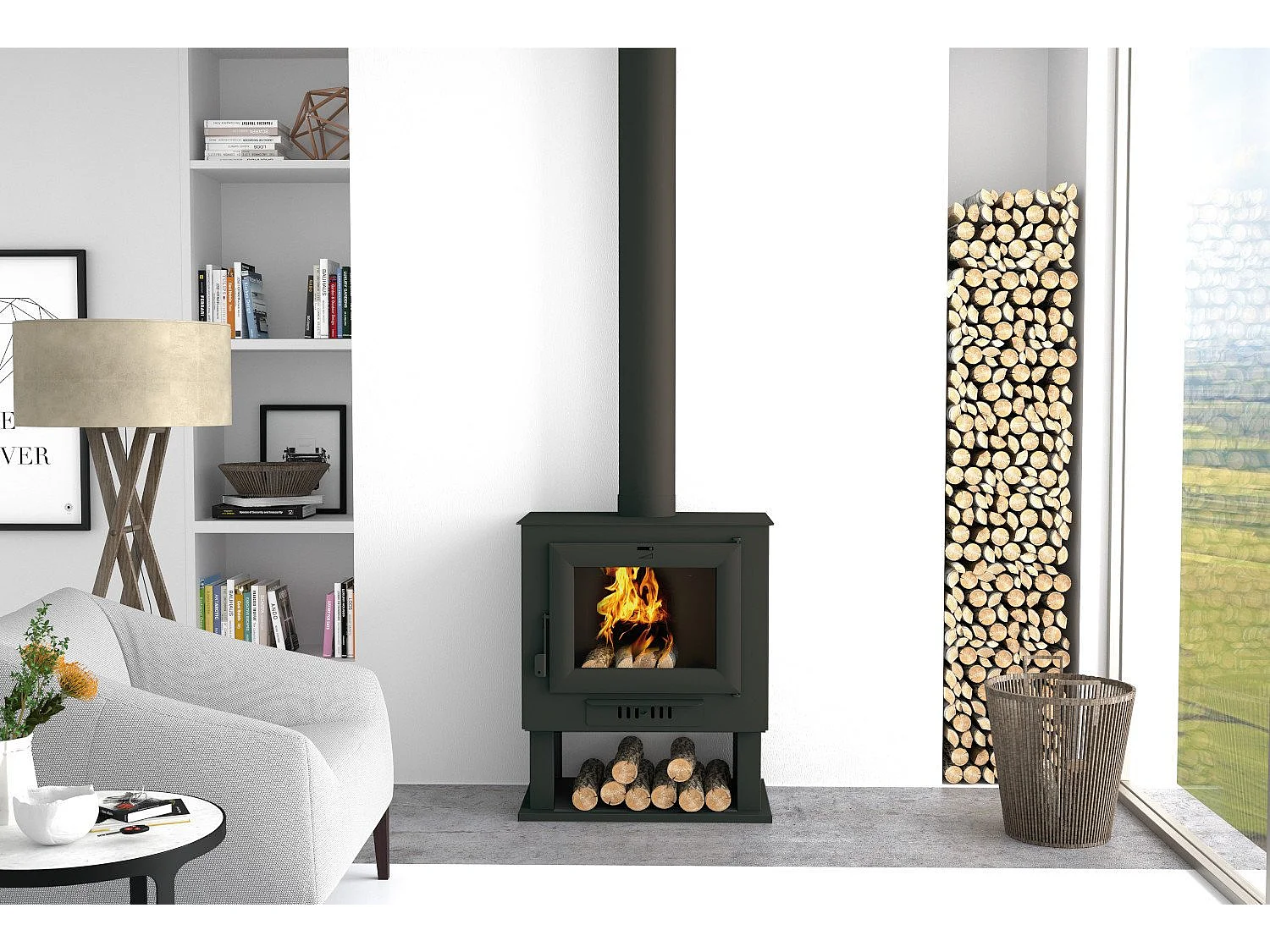 Poêle à bois en acier, porte en fonte, bûcher inférieur - FlammEdge