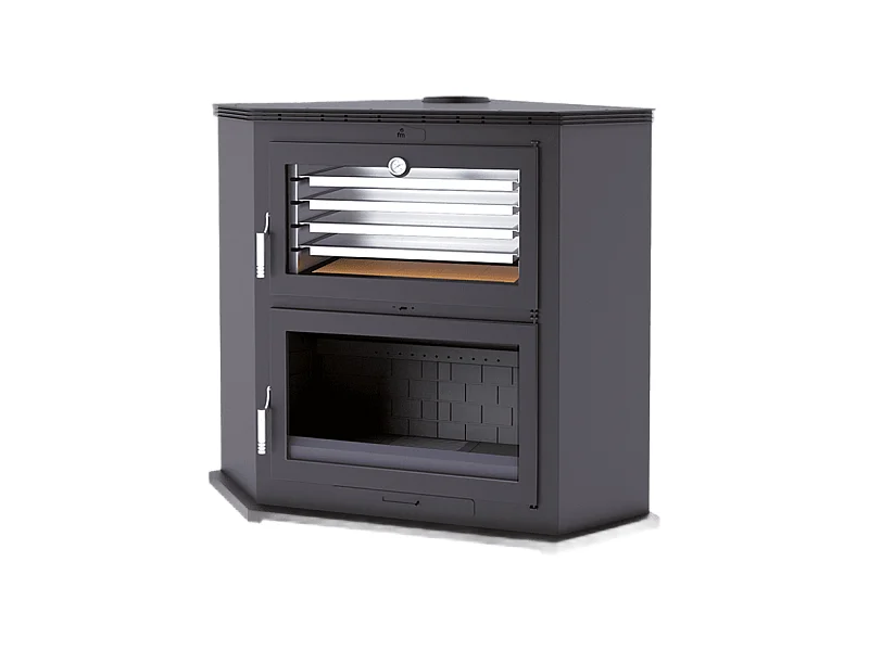 Four-poêle à bois de coin en acier - Domotifeu - Intérieur en fonte