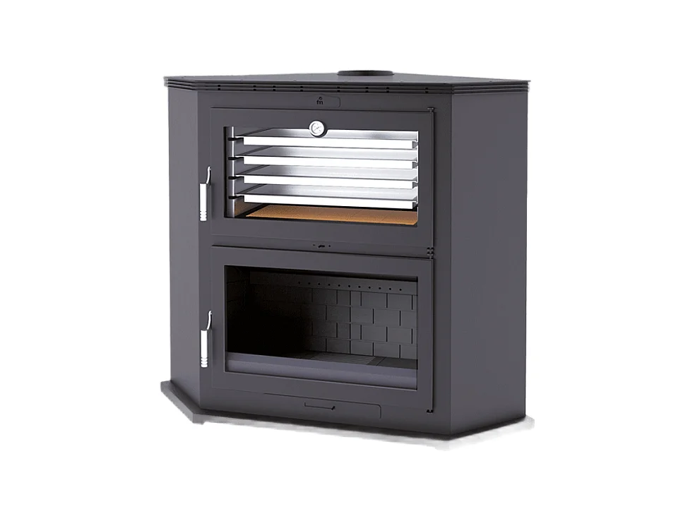 Four-poêle à bois de coin en acier - Domotifeu - Intérieur en fonte