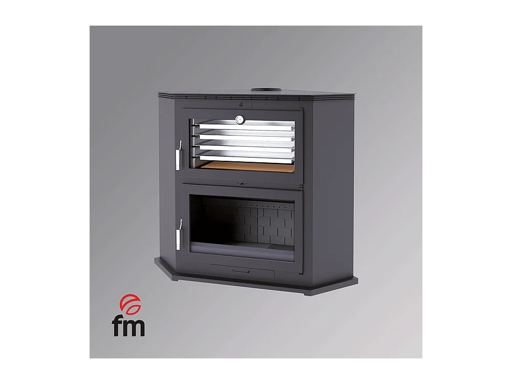 Four-poêle à bois de coin en acier - Domotifeu - Intérieur en fonte