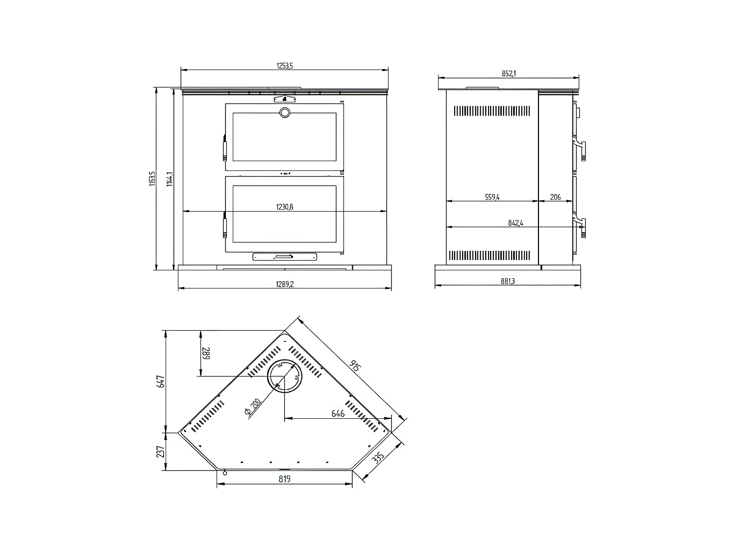 Four-poêle à bois de coin en acier - Domotifeu - Intérieur en fonte