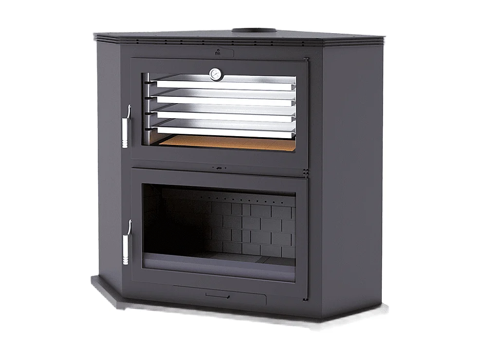 Four-poêle à bois de coin en acier - Domotifeu - Intérieur en fonte