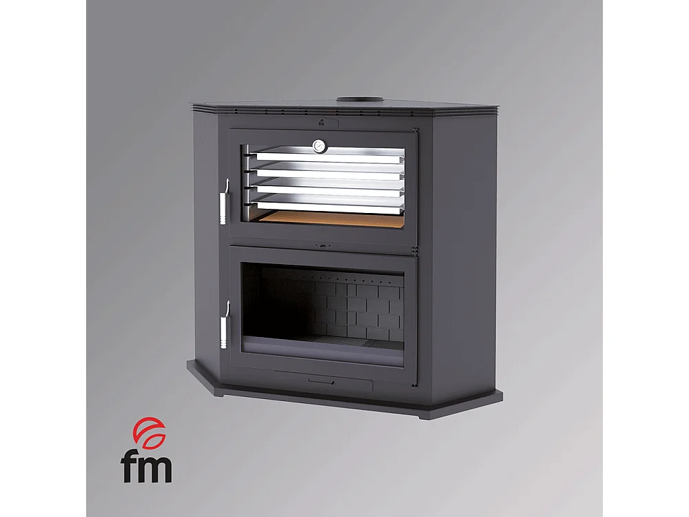 Four-poêle à bois de coin en acier - Domotifeu - Intérieur en fonte