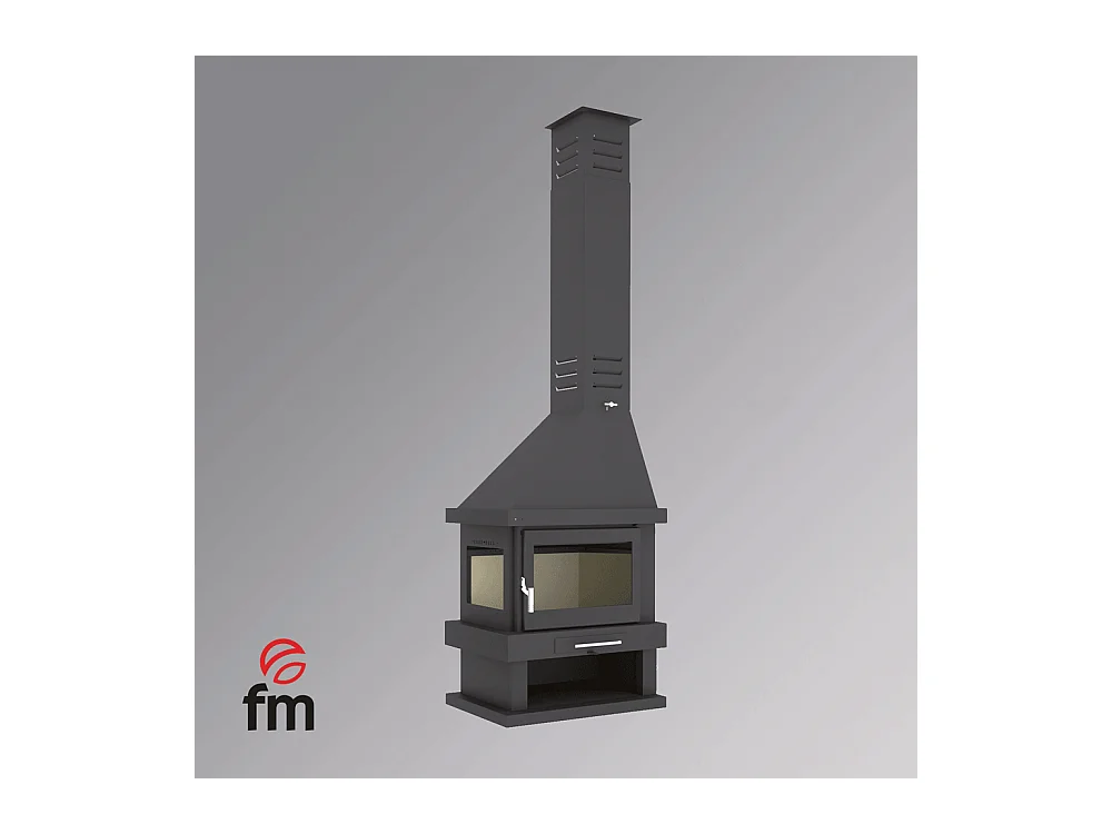 Cheminée à bois de coin gauche en acier avec bûcher inférieur - Calorana - Intérieur en vermiculite