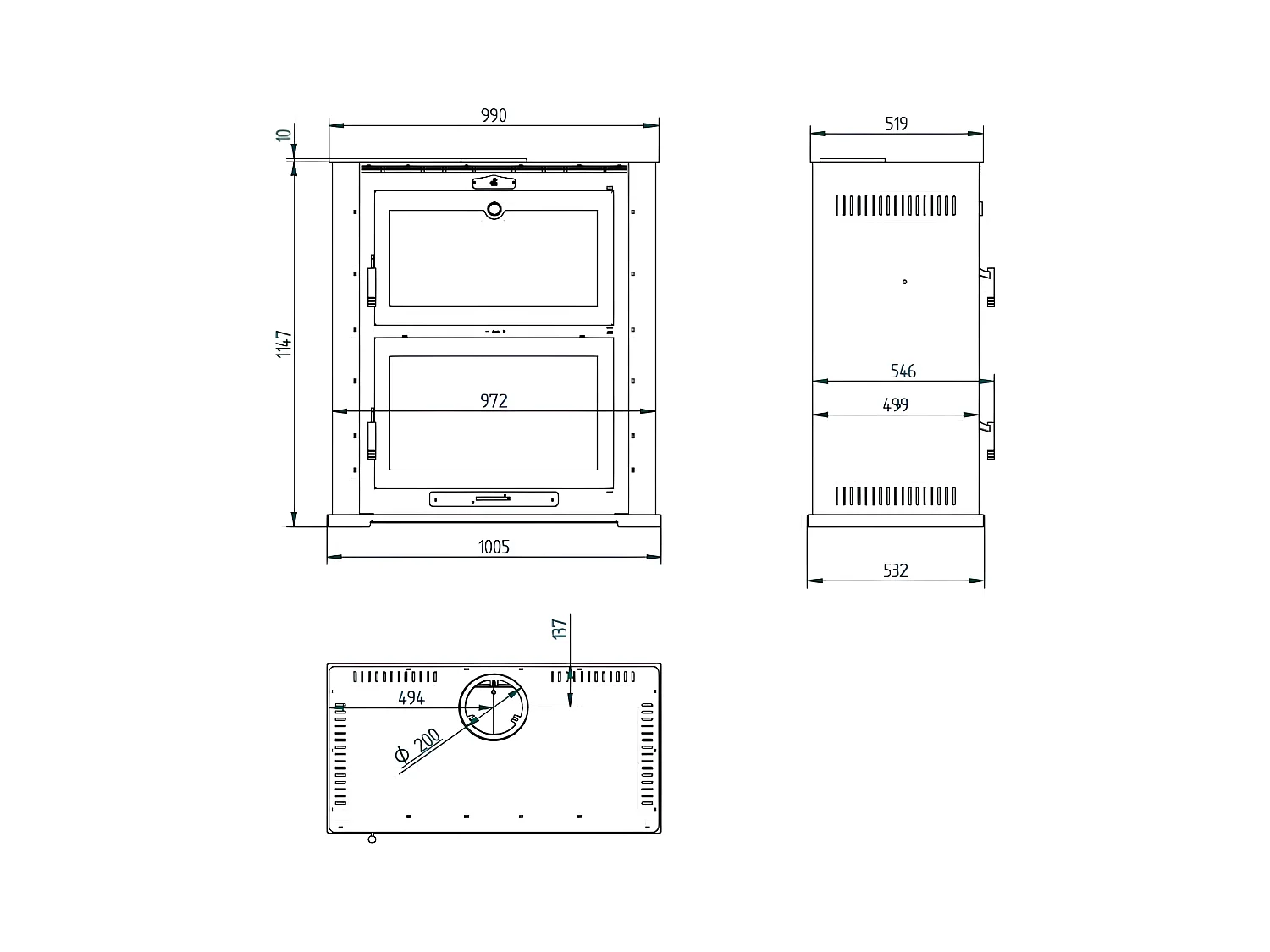 Four-poêle à bois en acier - Stellaire - Intérieur en fonte