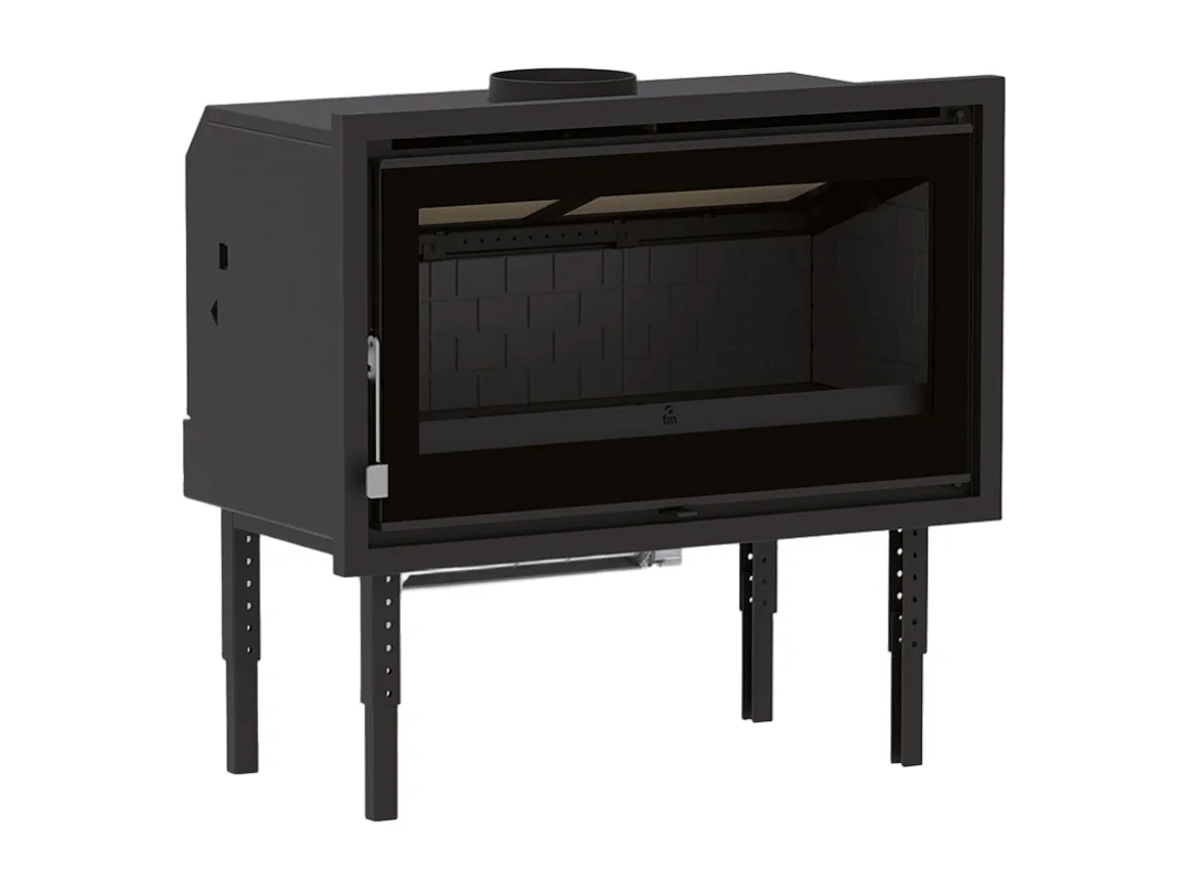 Insert à bois panoramique en acier, verre sérigraphié, triple combustion - TerraFlam - Turbine tangentielle