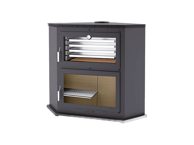 Four-poêle à bois de coin en acier - Domotifeu - Intérieur en vermiculite