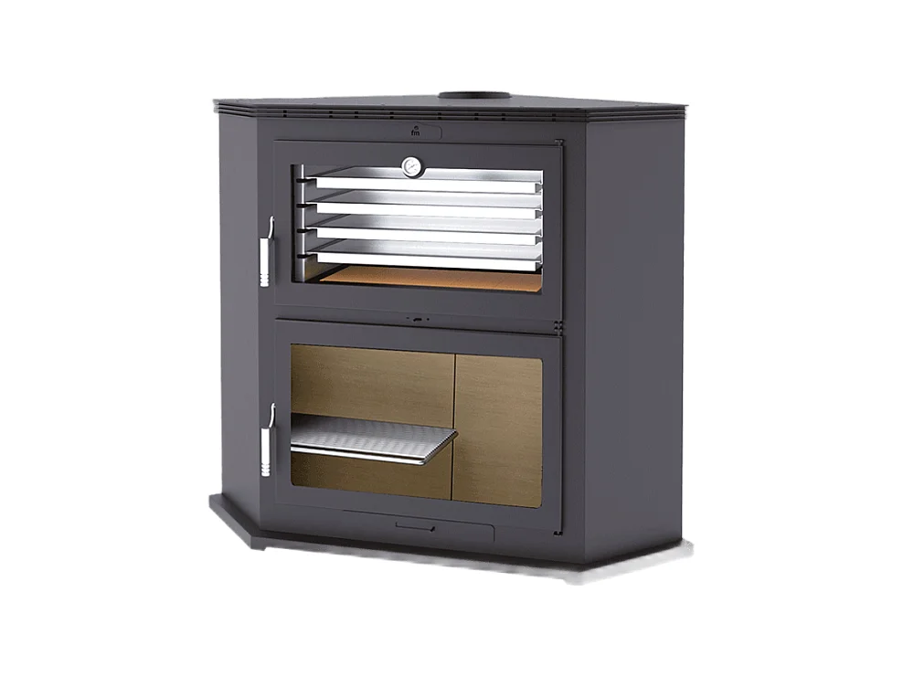 Four-poêle à bois de coin en acier - Domotifeu - Intérieur en vermiculite