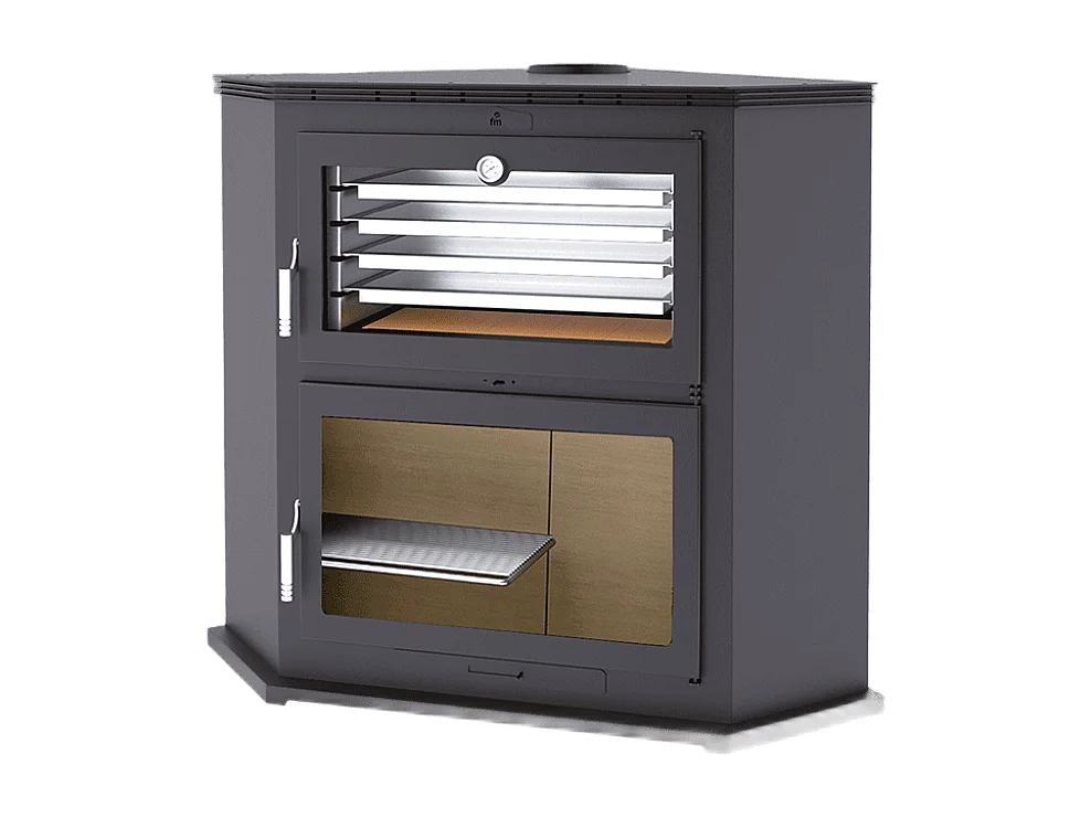 Four-poêle à bois de coin en acier - Domotifeu - Intérieur en vermiculite