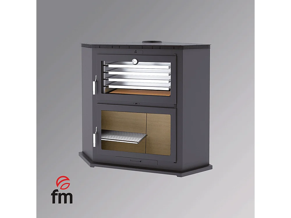 Four-poêle à bois de coin en acier - Domotifeu - Intérieur en vermiculite
