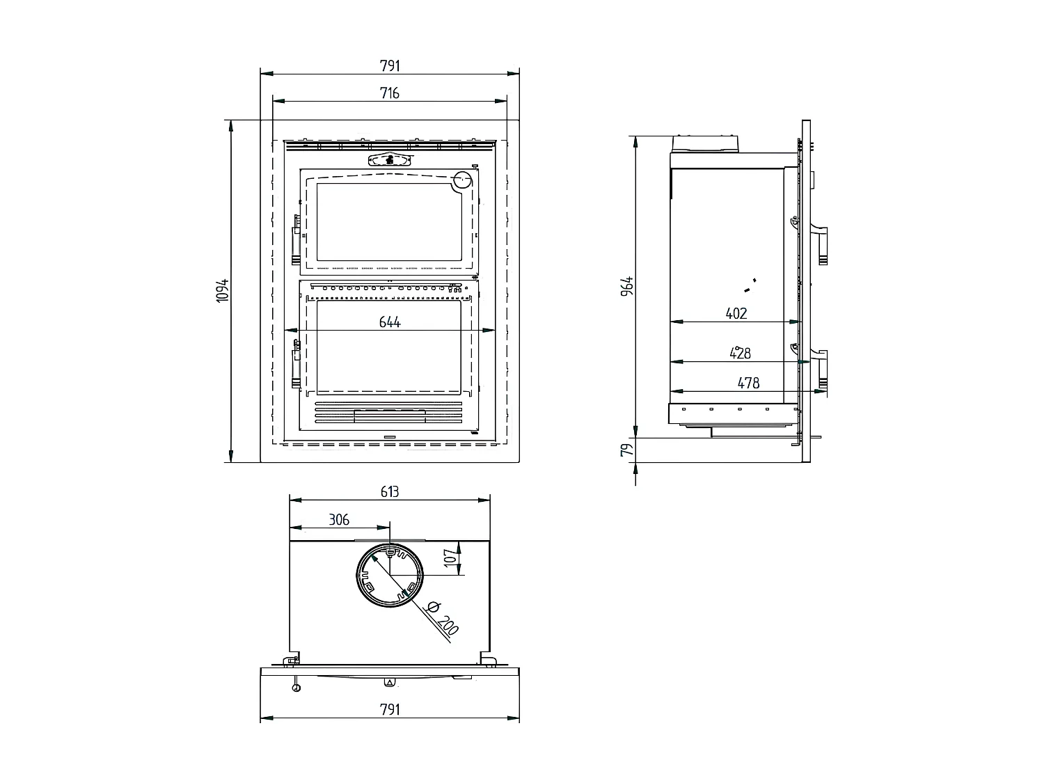 Four-poêle à bois en acier, encastrable - Flambo - Intérieur en vermiculite