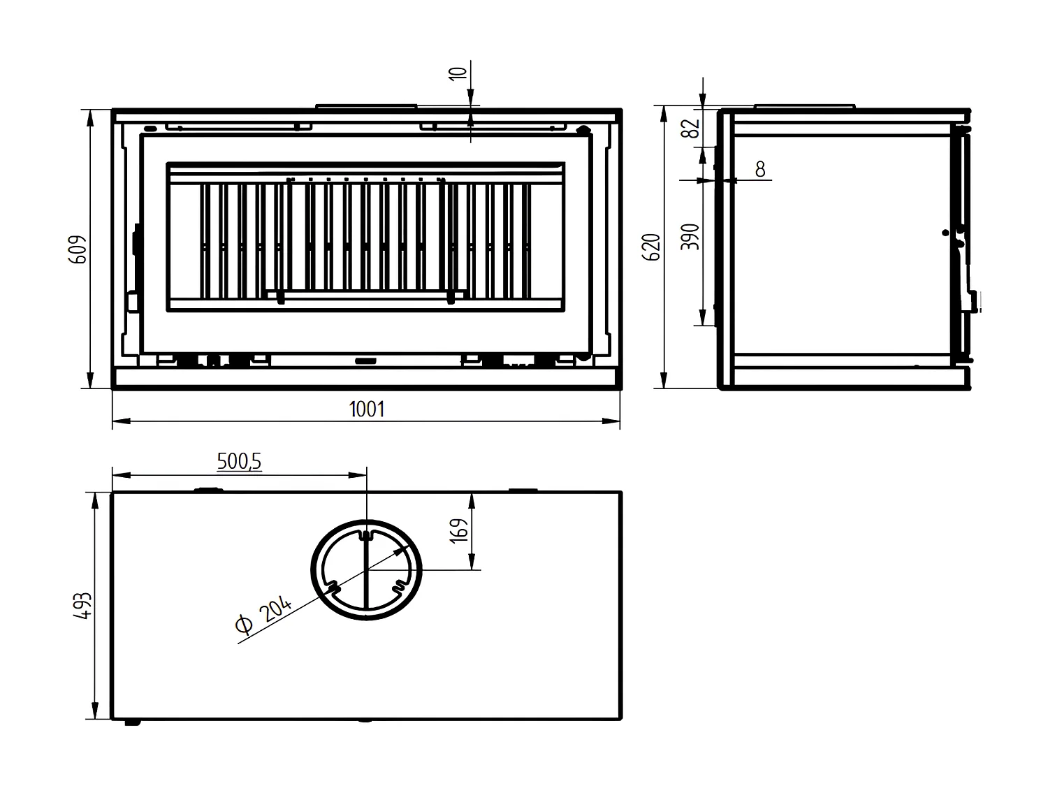 Poêle-cheminée à suspendre, avec turbines, verre serigraphié- ArboFire - Intérieur en vermiculite